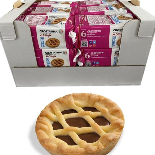 12 confezioni da 240g da 6 crostatine con crema alla nocciola e cacao .